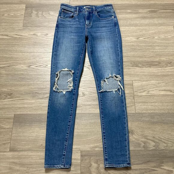 Levi's Premium 721 High Rise Skinny Distressed Blue Jeans Size 27 - Picture 1 of 7